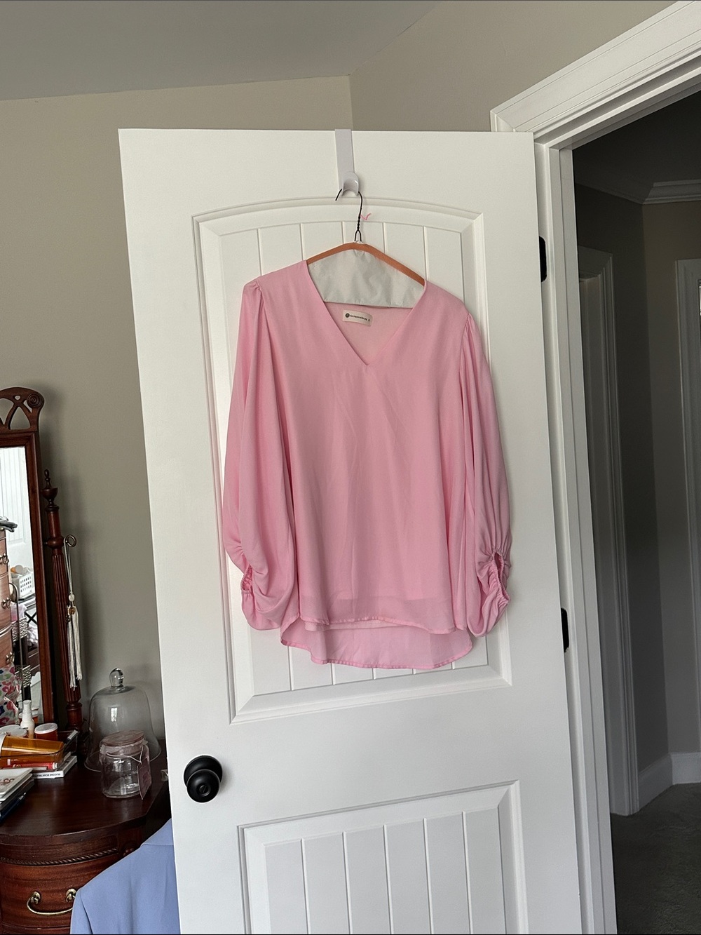 The Impeccable Pig Blush Pink V-Neck Peasant Blouse